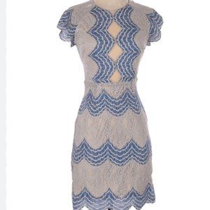 KARLE L Womens Lace Blue, White Dress